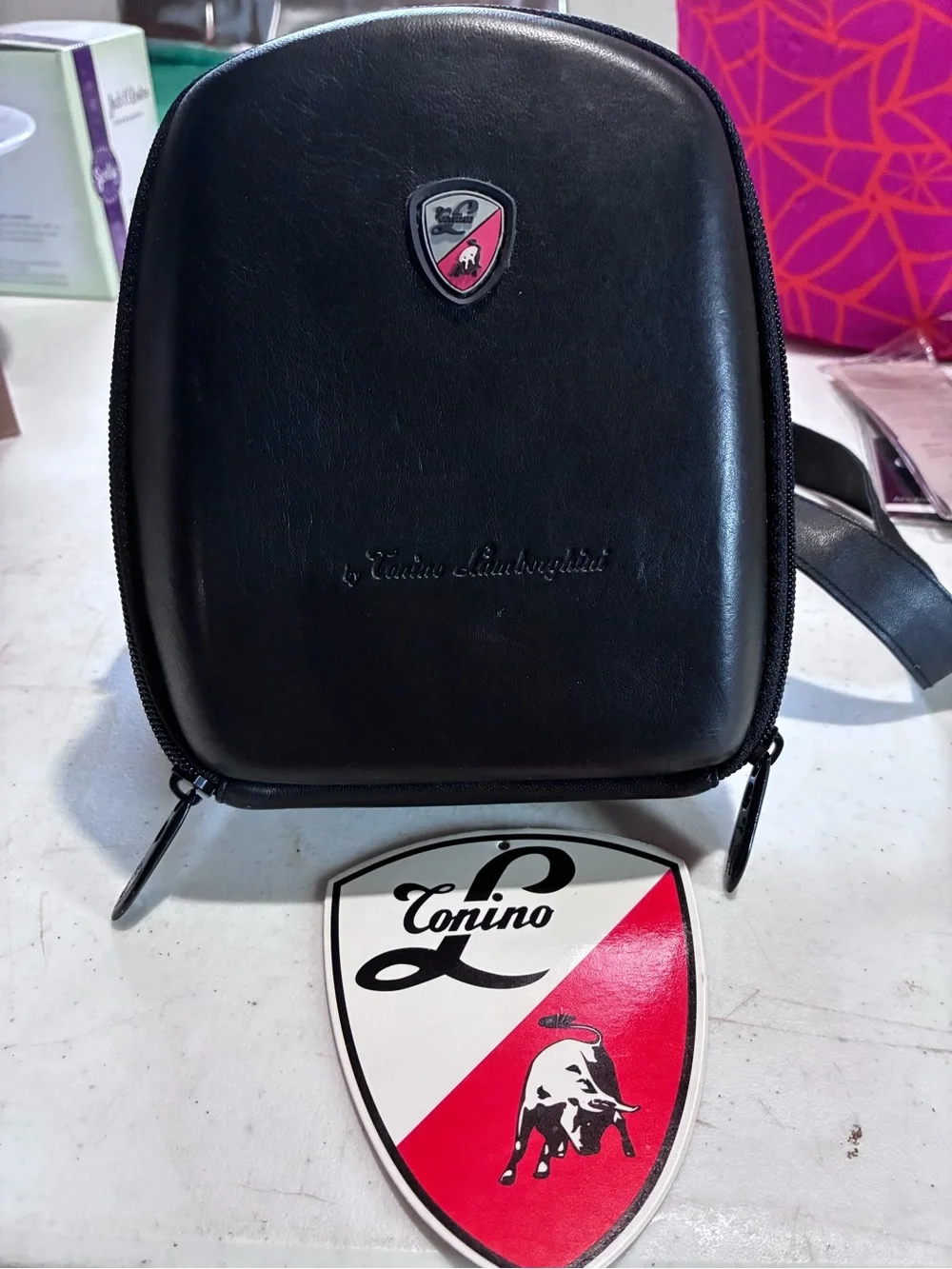 Lamborghini Black Leather Camera Bag